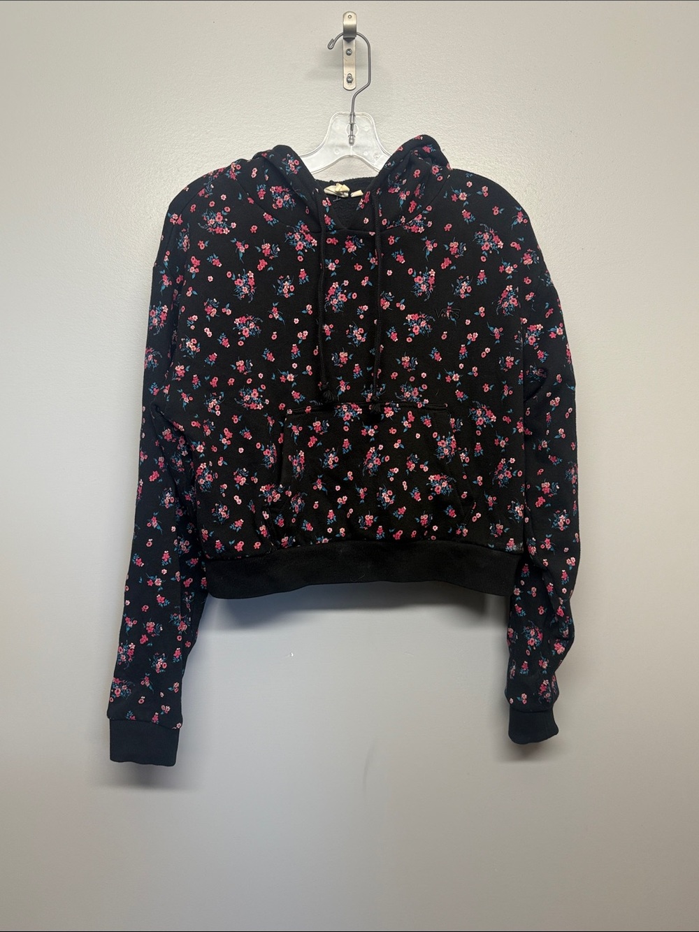 Vans Black Hooded Oversized Sweatshirt with Pink Floral Print